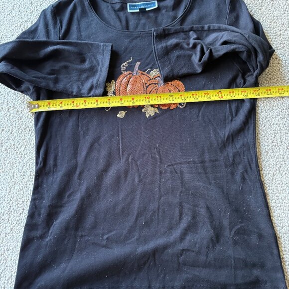 Karen Scott L Pumpkin Sequin Shirt Fall Autumn Thanksgiving Halloween Cozy Top - Picture 6 of 7